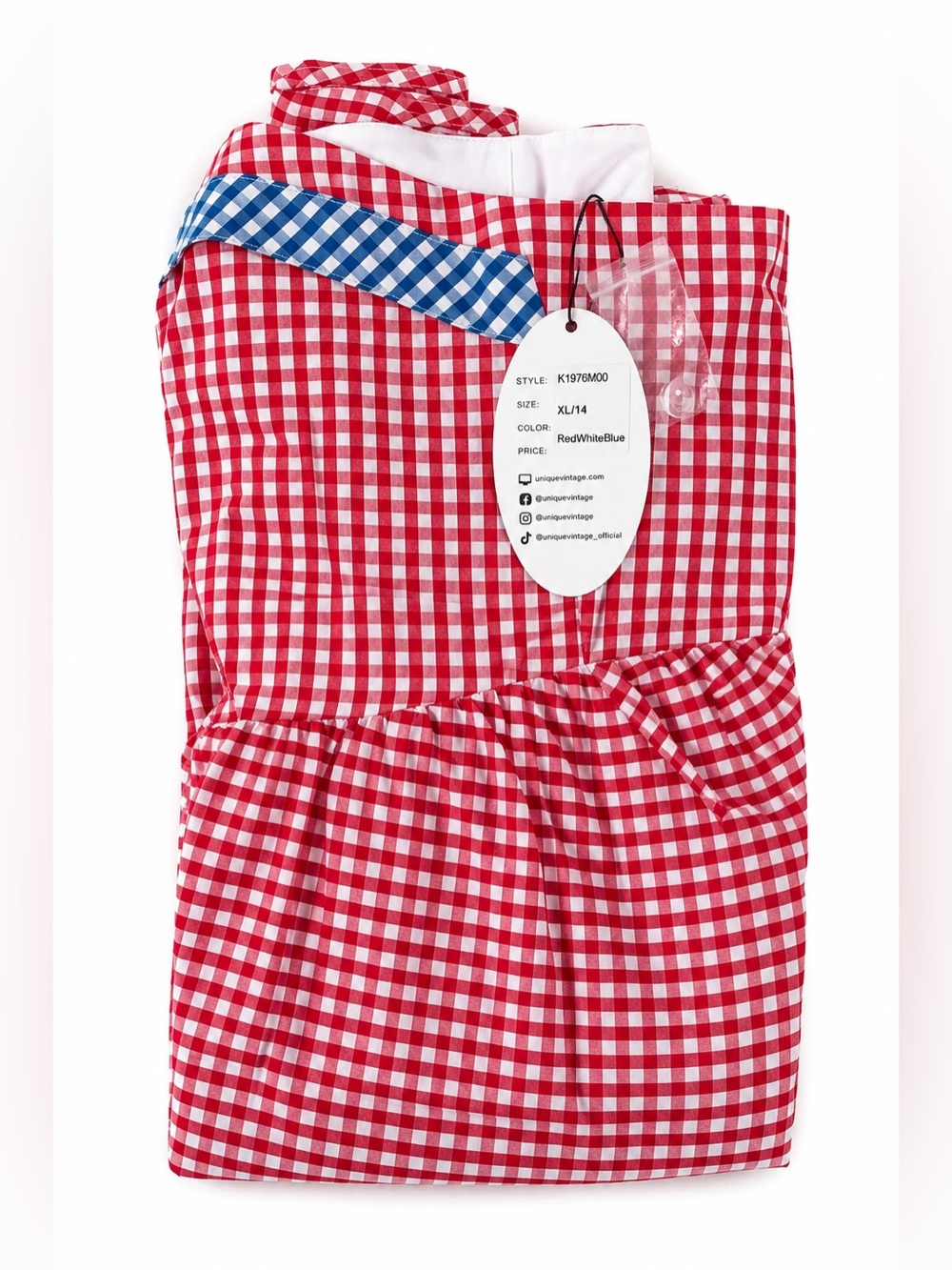 Unique Vintage 1960s Movie Date Red & Blue Gingham Swing Dress, XL, NWT! - Picture 9 of 16